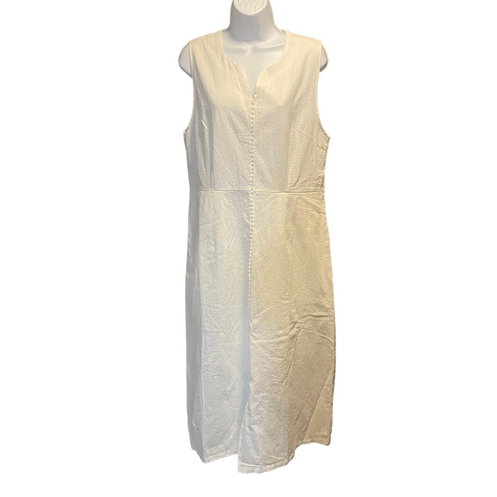 Womens Cottage Minimalist White Modest Cotton Linen‎ Maxi Dress Size M Coastal